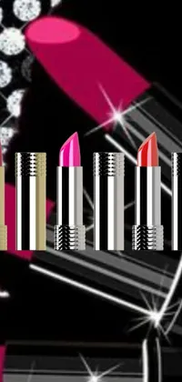 Experience a stunning live wallpaper on your phone with a pop art design featuring a classy and sassy bunch of lipsticks, shining in metallic hues