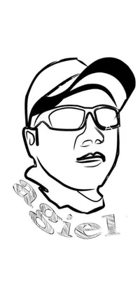 This phone live wallpaper showcases a lineart drawing of a stylishly dressed man, wearing glasses and a cap