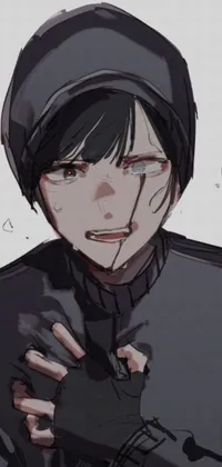 This captivating phone live wallpaper depicts a person with short, black hair, dressed in gloves, visibly distressed and screaming