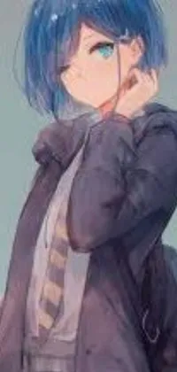 This lively phone live wallpaper showcases a beautifully drawn woman with dazzling blue hair, captured with a stunning level of realism
