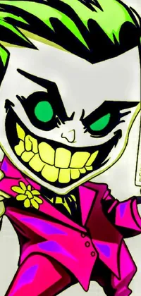 This live phone wallpaper features a vibrant drawing of a joker holding a card in a pop art style