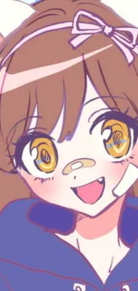 This live phone wallpaper features a cartoon-style design of a happy individual with a single cat ear, presented in a close-up view