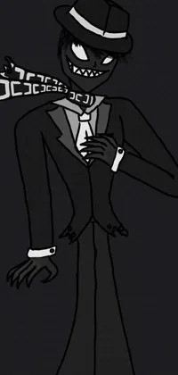 This live phone wallpaper features a black and white drawing of a character in a tuxedo, with a unique lineless design and an ethereal appearance
