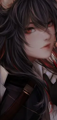 This stunning phone live wallpaper features a dynamic and intense close-up of a character with long hair, portrayed in the style of auto-destructive art, full of vibrant colors and bold lines