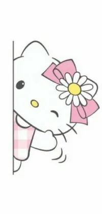 Introducing a cheerful phone live wallpaper featuring a peeking Hello Kitty character