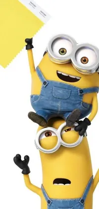 This stunning phone live wallpaper features two lovable minions standing side by side in a vibrant yellow backdrop