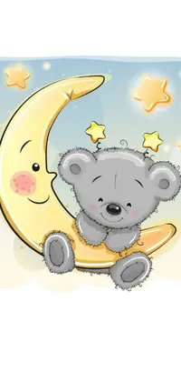 This delightful and whimsical live wallpaper for your phone features an adorable teddy bear sitting on a glowing moon