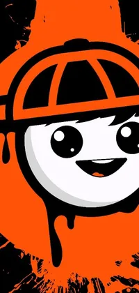 This colorful live wallpaper for your phone features a playful cartoon character wearing a helmet in vibrant shades of orange and black