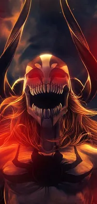 This phone live wallpaper showcases striking demonic concept art in digital style, featuring a close-up of a frightening face with bold lines, vibrant colors, and a sinister grin