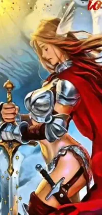 Get an epic phone live wallpaper featuring a female knight wearing armor and wields a sword on your phone