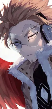 This captivating live wallpaper for your phone features a person with headphones wearing a stylish red cloak and accompanied by a majestic sabertooth fang