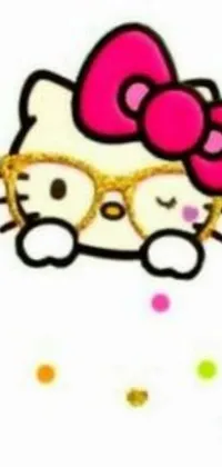 This phone live wallpaper showcases a stunning Hello Kitty design with glasses and a bow, perfect for fans of the beloved character