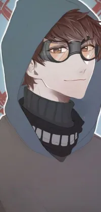 This mobile live wallpaper features a close-up portrait of a person wearing a hoodie and black glasses