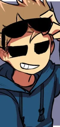 This cool live wallpaper features a trendy digital drawing of a boy with spiky brown hair, sunglasses, and a hoodie