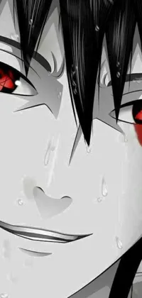 Looking for a unique and captivating phone wallpaper? Check out this close-up image featuring a striking pair of red eyes shedding tears of crimson blood