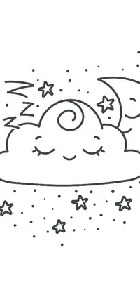 This phone live wallpaper features a black and white drawing of a cloud with stars, creating a calming and serene atmosphere