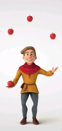This phone live wallpaper features a man holding an apple in each hand and performing a spirited dance