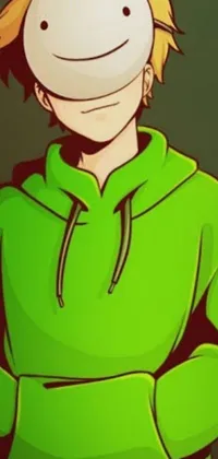 Looking for a stunning live wallpaper for your phone? Check out this anime-inspired design featuring a man in a green hoodie and a cityscape background