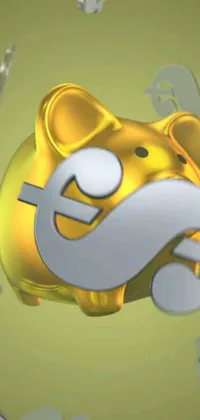 This live wallpaper features a digital illustration of a gold piggy bank with a dollar sign prominently displayed on its side, adding a touch of luxury and wealth to your phone background