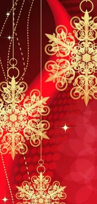 This phone live wallpaper features a beautiful Christmas-themed background with a mix of red and gold tones