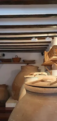 Welcome to a stunning live wallpaper that will transport you to a medieval rustic kitchen