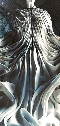 Experience the magic of ethereal energy with this stunning live wallpaper featuring a flowing marble statue of a woman in a long cloak