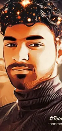This digital live wallpaper features a portrait of a serious-looking man with a full beard, painted in a digital cartoon art style