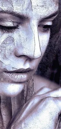 Experience a breathtaking phone live wallpaper featuring a drawing of a woman with white paint on her face