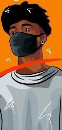 This phone live wallpaper features a young black man wearing a face mask against an orange background
