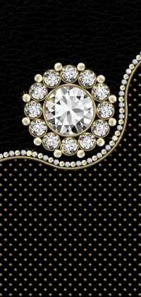 This luxurious phone live wallpaper features a stunning diamond brooch on a sleek black background with a pixelated texture