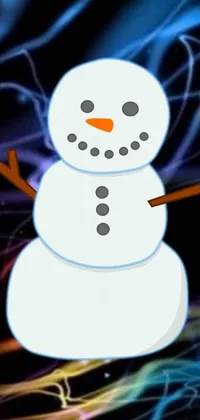 This phone live wallpaper features a digital painting of a snowman on a black background, set against a galaxy-inspired backdrop