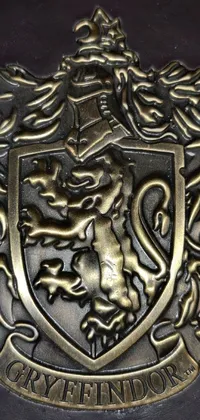 This phone live wallpaper portrays a gorgeous close-up of a coat of arms on a wooden door