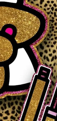This phone live wallpaper features an adorable Hello Kitty sticker in front of a vibrant leopard print background