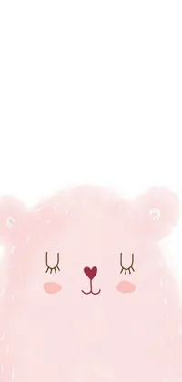 This phone wallpaper features a delightful drawing of a pink cuddly bear with closed eyes, rendered in warm and furry art