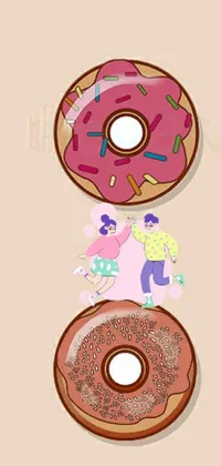 Looking for a fun and playful phone wallpaper? Check out this pop art-inspired live wallpaper featuring two bright and colorful doughnuts stacked on top of each other