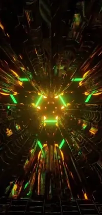 This live phone wallpaper features a dynamic green and yellow light show set against a dark background