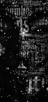 This live wallpaper depicts a stunning black and white photograph capturing the serene image of snowflakes falling gently from the sky