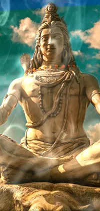 This vibrant live wallpaper showcases a stunning statue of the Hindu deity Shiva, known as the Destroyer