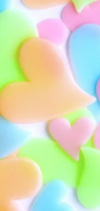 This live wallpaper showcases a collection of colorful hearts in close-up, providing a soft and cute aesthetic with no glowing effect