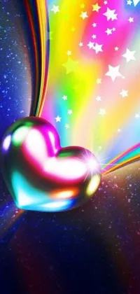 Transform your phone screen with a lively live wallpaper featuring a vibrant, rainbow-colored heart you'll adore