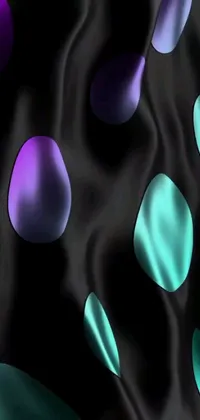This phone live wallpaper shows a black background with purple and green circles in various sizes