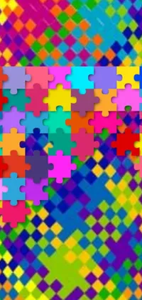 This live wallpaper features a colorful background made up of jigsaw puzzle pieces