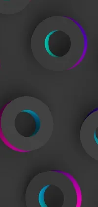 This live wallpaper showcases a mesmerizing display of colorful three-dimensional circles set against a black background