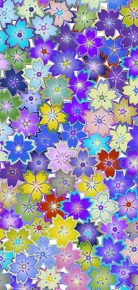 This live phone wallpaper showcases a plethora of colorful flowers set on a white background