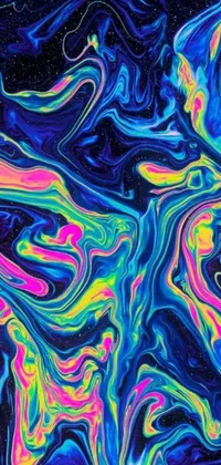 This lively phone wallpaper features a colorful liquid painting in a dazzling display of swirly, abstract art