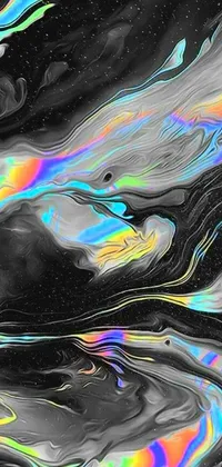 This phone live wallpaper features a mesmerizing close-up of a liquid substance on a surface, enhanced with digital art and holographic effects perfect for vaporwave or cyber theme enthusiasts