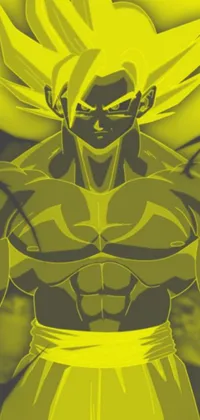 This phone live wallpaper features an impressive close-up of a character with a yellow background in a vector art style