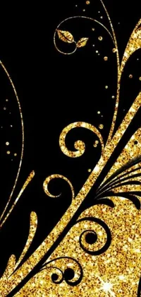 This phone live wallpaper features a stylish gold glitter swirl against a black background