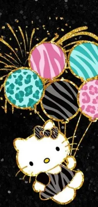 This Hello Kitty phone live wallpaper boasts a cute character holding stunning balloons