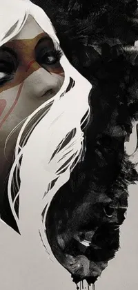 This phone live wallpaper features a captivating black and white vector art image of a woman's face that perfectly exemplifies the Gothic art genre